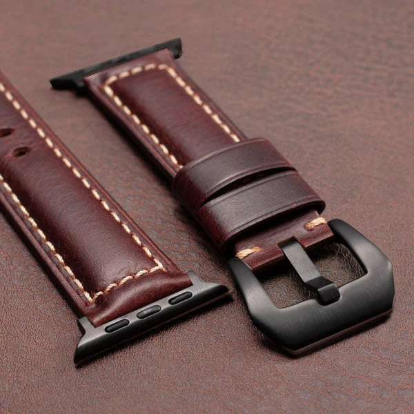 Nappa Leather Band For Apple Watch — Rotbraun / Schwarz / 40mm/41mm/42mm