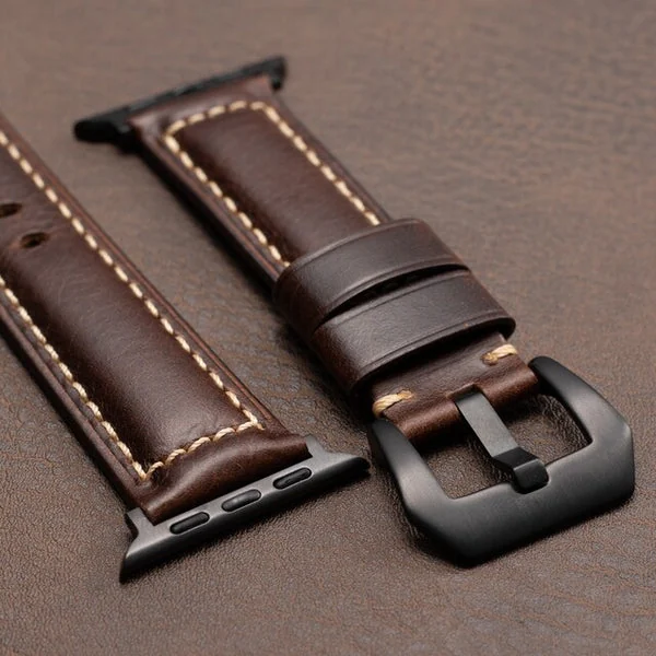 Nappa Leather Band For Apple Watch — Dunkelbraun / Schwarz / 40mm/41mm/42mm