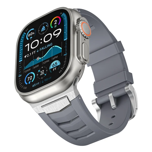 Mecha Fluororubber Band For Apple Watch — Armband Grau – Schließe Silber / 46mm/45mm/44mm