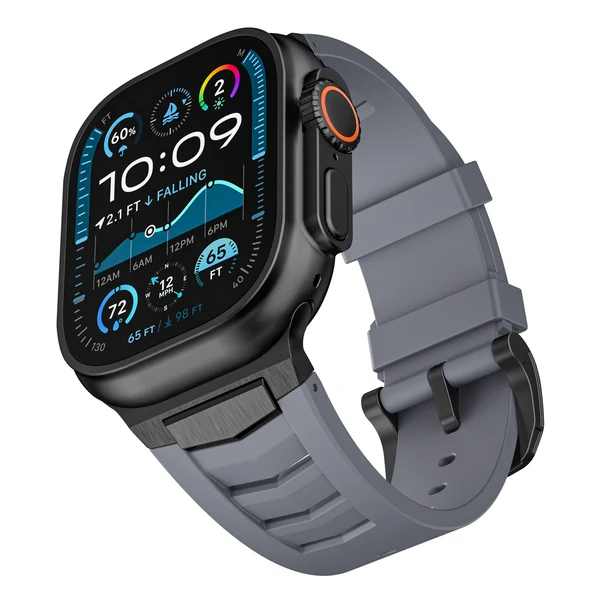 Mecha Fluororubber Band For Apple Watch — Armband Grau – Schließe Schwarz / 46mm/45mm/44mm