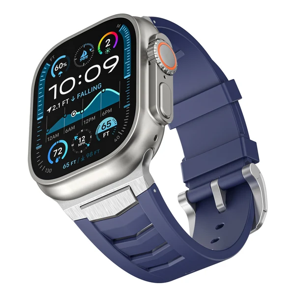 Mecha Fluororubber Band For Apple Watch — Armband Blau – Schließe Silber / 46mm/45mm/44mm