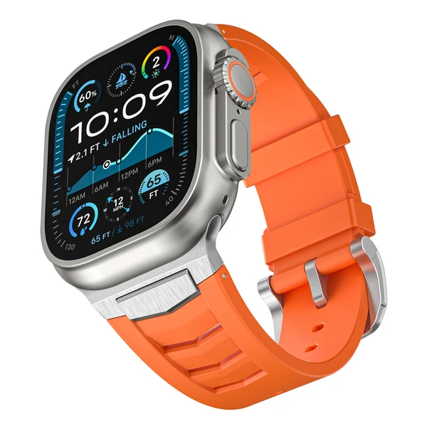 Mecha Fluororubber Band For Apple Watch — Armband Orange – Schließe Silber / 46mm/45mm/44mm