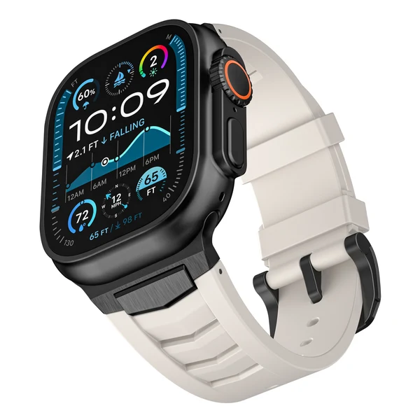 Mecha Fluororubber Band For Apple Watch — Armband Weiß – Schließe Schwarz / 46mm/45mm/44mm