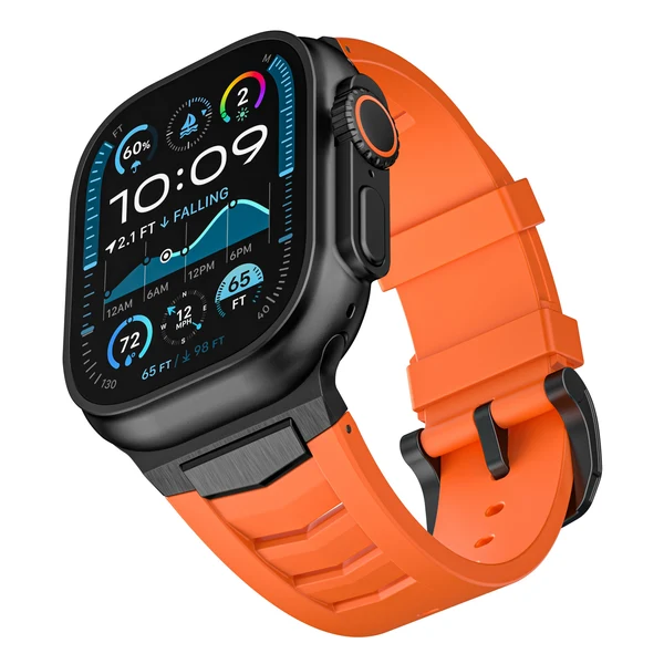 Mecha Fluororubber Band For Apple Watch — Armband Orange – Schließe Schwarz / 46mm/45mm/44mm
