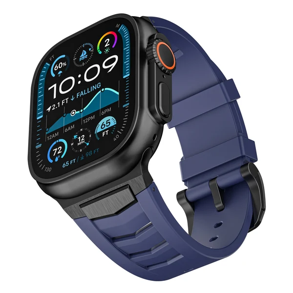 Mecha Fluororubber Band For Apple Watch — Armband Blau – Schließe Schwarz / 46mm/45mm/44mm