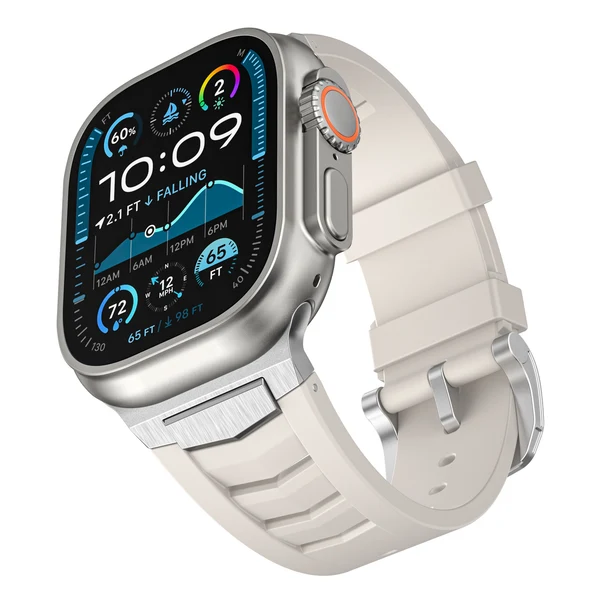 Mecha Fluororubber Band For Apple Watch — Armband Weiß – Schließe Silber / 46mm/45mm/44mm