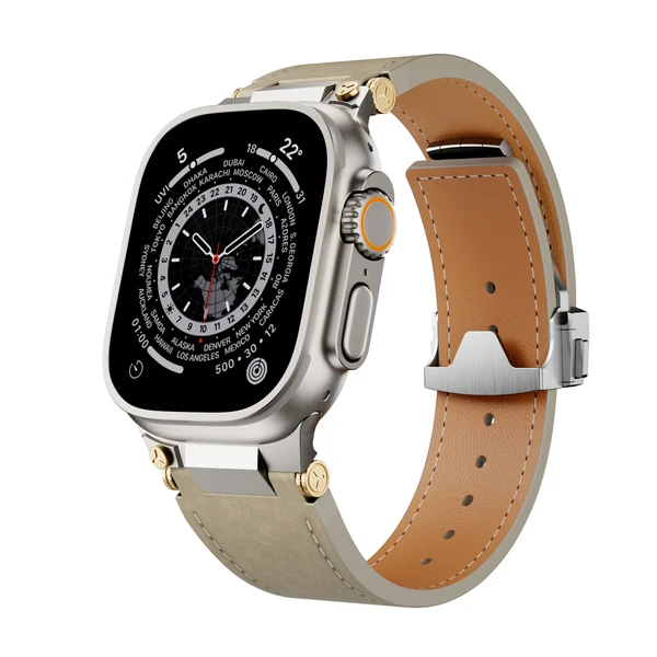 Deployment Buckle Leather Band — Zielony / Srebrny / 46mm/45mm/44mm