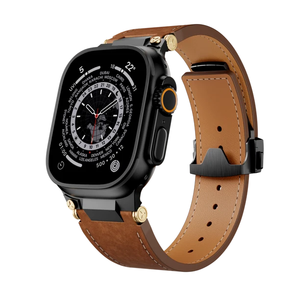 Deployment Buckle Leather Band — Brązowy / Czarny / 46mm/45mm/44mm