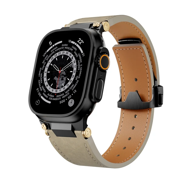 Deployment Buckle Leather Band — Zielony / Czarny / 46mm/45mm/44mm