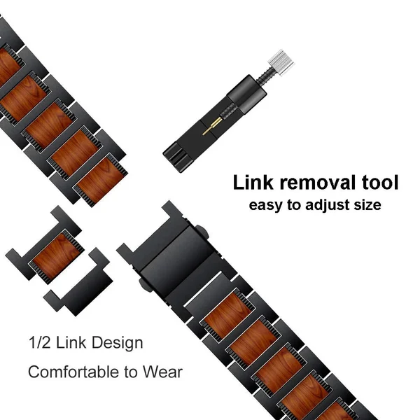 Natural Red Sandalwood & Metal Watch Band, view 4 of 8