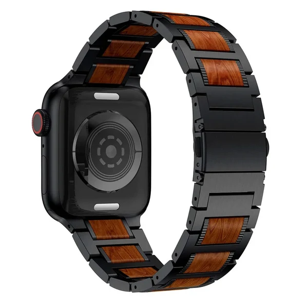 Natural Red Sandalwood & Metal Watch Band, view 2 of 8