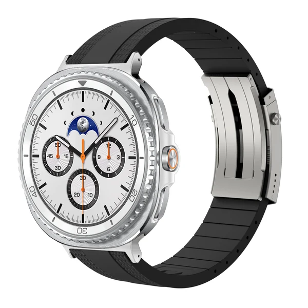 Ocean Luxe Band For Samsung Galaxy Watch — Czarny – srebrna klamra / Galaxy Watch8 Classic 46mm
