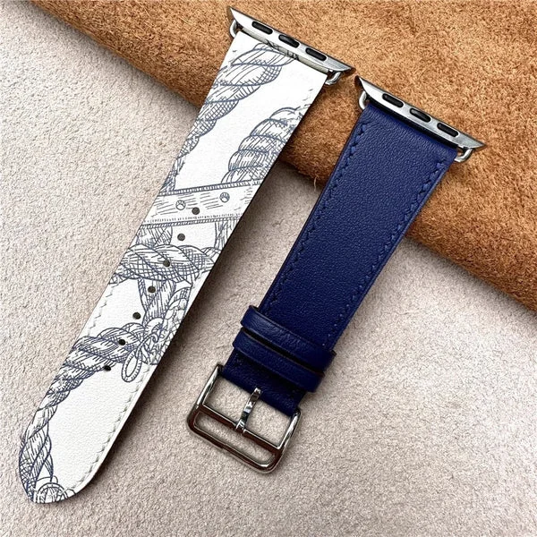 Barenia Leather Band for Apple Watch — Blaues Muster / 40mm/41mm/42mm