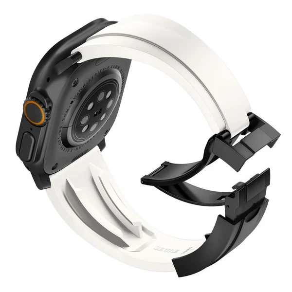 R Elite FKM Band For Apple Watch — Biały – czarna klamra / 42mm/41mm/40mm