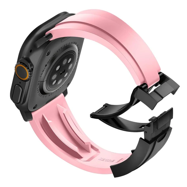 R Elite FKM Band For Apple Watch — Różowy – czarna klamra / 42mm/41mm/40mm