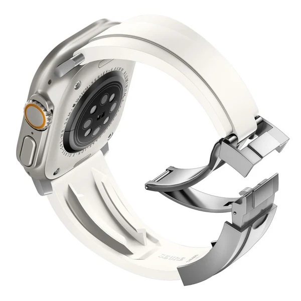 R Elite FKM Band For Apple Watch — Biały – srebrna klamra / 42mm/41mm/40mm