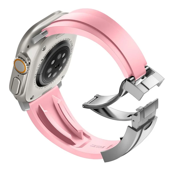 R Elite FKM Band For Apple Watch — Różowy – srebrna klamra / 42mm/41mm/40mm