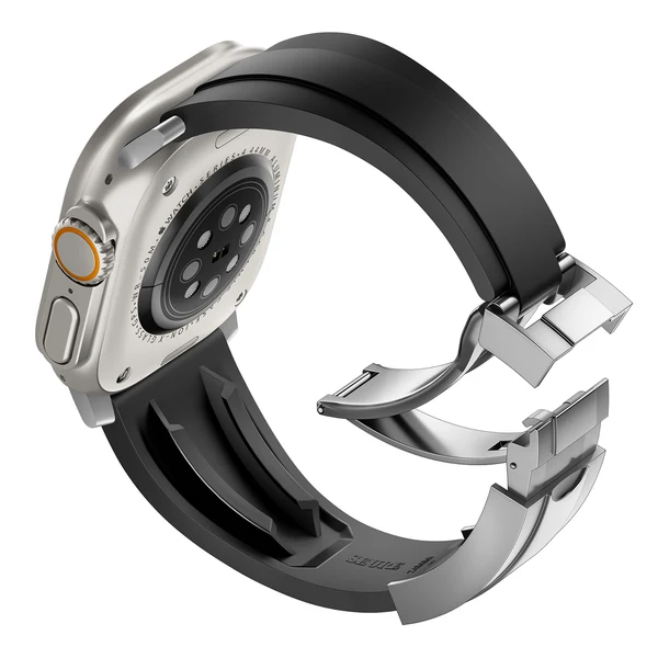 R Elite FKM Band For Apple Watch — Czarny – srebrna klamra / 42mm/41mm/40mm
