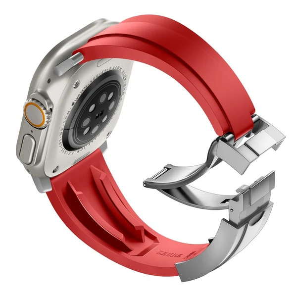 R Elite FKM Band For Apple Watch — Czerwony – srebrna klamra / 42mm/41mm/40mm