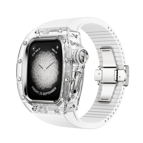RM Crystaluxe — Transparenter Kristall · Silber / Weiß / 45 mm