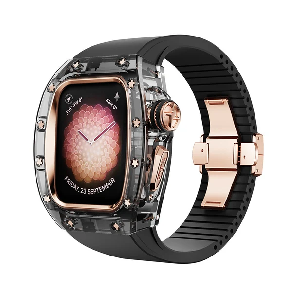RM Crystaluxe — Schwarz-transparenter Kristall · 18 Karat Roségold / Mitternachtsschwarz / 45 mm