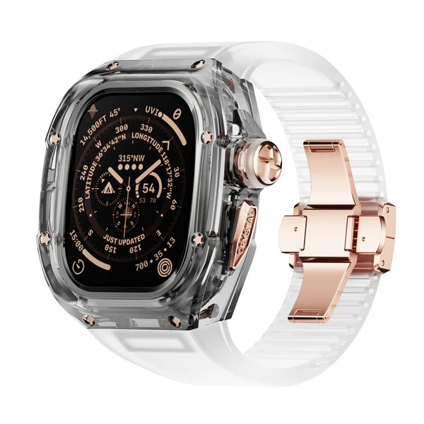 RM Crystaluxe — Schwarz-transparenter Kristall · 18 Karat Roségold / Kristallfrost / 49 mm