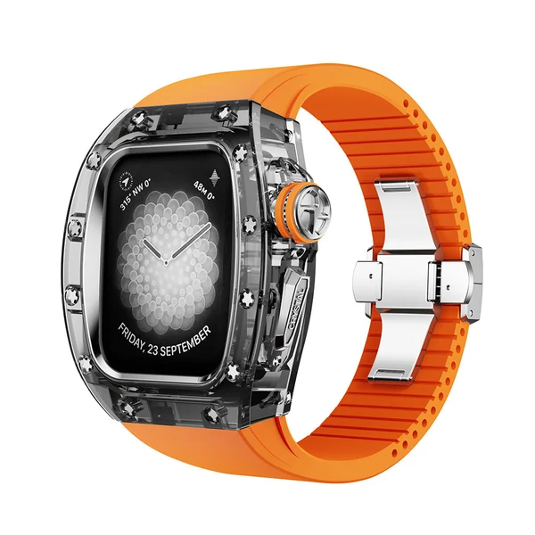 RM Crystaluxe — Schwarz-transparenter Kristall · Silber / Orange / 45 mm
