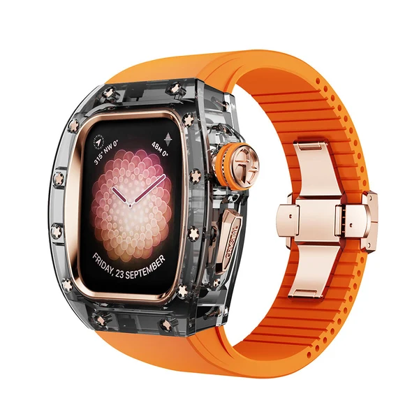 RM Crystaluxe — Schwarz-transparenter Kristall · 18 Karat Roségold / Orange / 45 mm