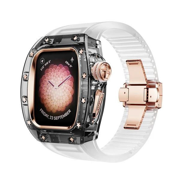 RM Crystaluxe — Schwarz-transparenter Kristall · 18 Karat Roségold / Kristallfrost / 45 mm
