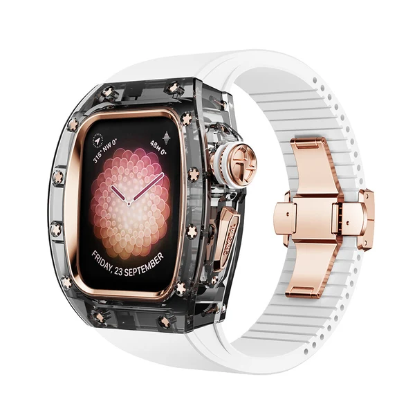 RM Crystaluxe — Schwarz-transparenter Kristall · 18 Karat Roségold / Weiß / 45 mm