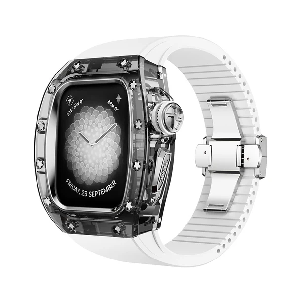 RM Crystaluxe — Schwarz-transparenter Kristall · Silber / Weiß / 45 mm