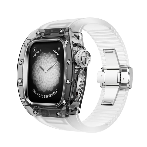 RM Crystaluxe — Schwarz-transparenter Kristall · Silber / Kristallfrost / 45 mm