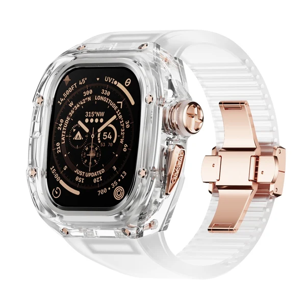 RM Crystaluxe — Transparenter Kristall · 18 Karat Roségold / Kristallfrost / 49 mm