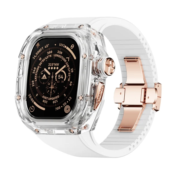 RM Crystaluxe — Transparenter Kristall · 18 Karat Roségold / Weiß / 49 mm