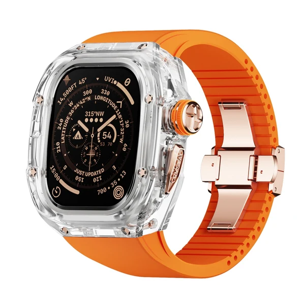 RM Crystaluxe — Transparenter Kristall · 18 Karat Roségold / Orange / 49 mm