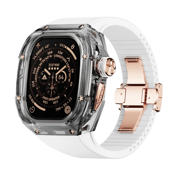 RM Crystaluxe — Schwarz-transparenter Kristall · 18 Karat Roségold / Weiß / 49 mm
