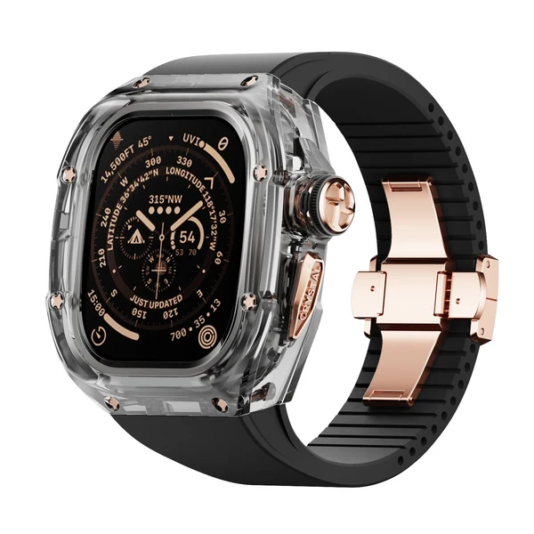 RM Crystaluxe — Schwarz-transparenter Kristall · 18 Karat Roségold / Mitternachtsschwarz / 49 mm