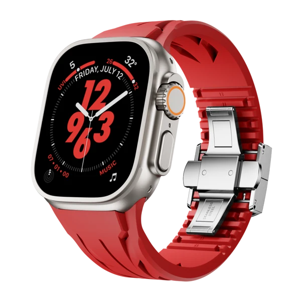 Supercar FKM Band For Apple Watch — Czerwony pasek – srebrna klamra / 44mm/45mm/46mm