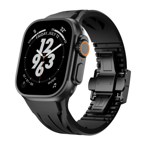 Supercar FKM Band For Apple Watch — Czarny pasek – czarna klamra / 44mm/45mm/46mm