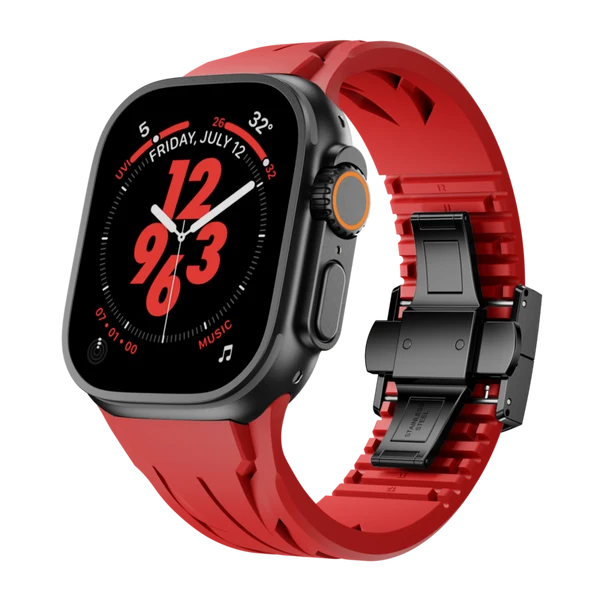 Supercar FKM Band For Apple Watch — Czerwony pasek – czarna klamra / 44mm/45mm/46mm