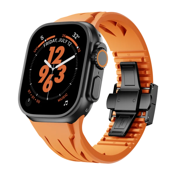 Supercar FKM Band For Apple Watch — Pomarańczowy pasek – czarna klamra / 44mm/45mm/46mm
