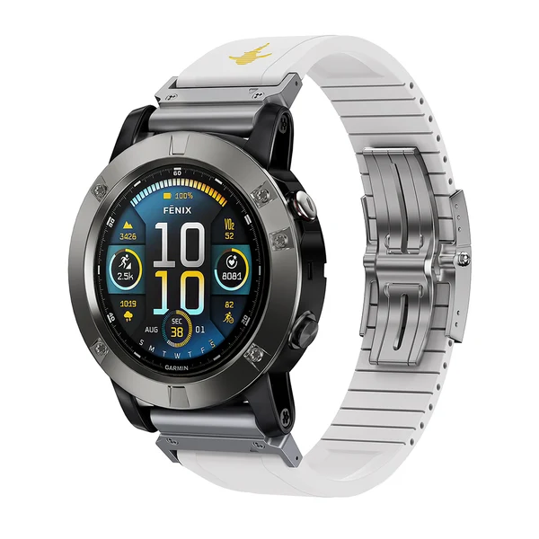 The Shark — Fine Watchmaking Grade FKM Garmin Watch Band — White-Silver Buckle / 26mm