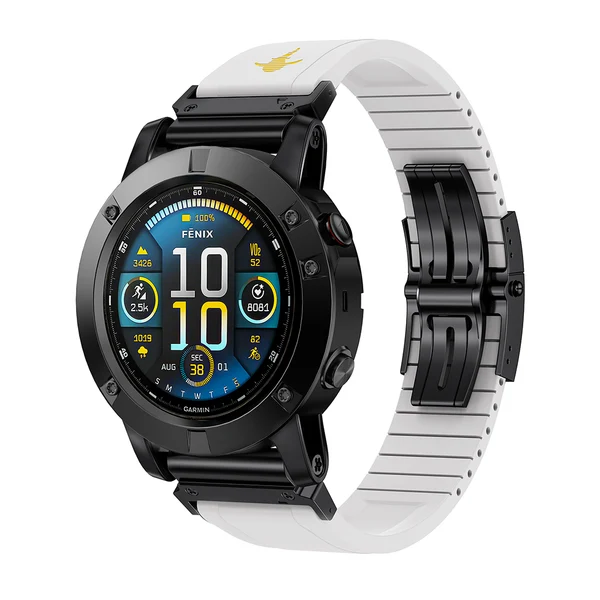 The Shark — Fine Watchmaking Grade FKM Garmin Watch Band — White-Black Buckle / 26mm