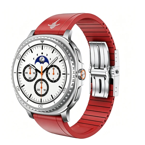 The Shark — Fine Watchmaking Grade FKM Samsung Galaxy Watch Band — Rot – Schließe Silber / Galaxy Watch8 40mm/44mm