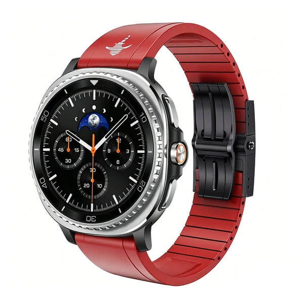 The Shark — Fine Watchmaking Grade FKM Samsung Galaxy Watch Band — Rot – Schließe Schwarz / Galaxy Watch8 40mm/44mm