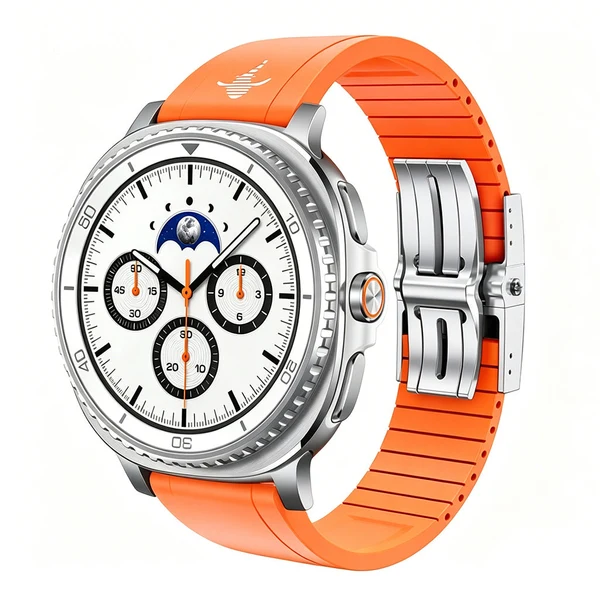 The Shark — Fine Watchmaking Grade FKM Samsung Galaxy Watch Band — Orange – Schließe Silber / Galaxy Watch8 40mm/44mm