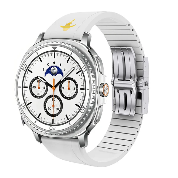 The Shark — Fine Watchmaking Grade FKM Samsung Galaxy Watch Band — Weiß – Schließe Silber / Galaxy Watch8 40mm/44mm