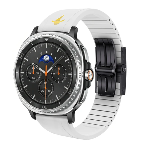 The Shark — Fine Watchmaking Grade FKM Samsung Galaxy Watch Band — Weiß – Schließe Schwarz / Galaxy Watch8 40mm/44mm