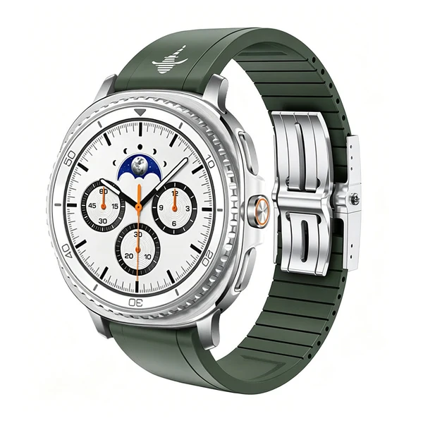 The Shark — Fine Watchmaking Grade FKM Samsung Galaxy Watch Band — Grün – Schließe Silber / Galaxy Watch8 40mm/44mm