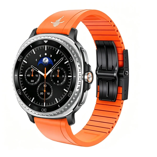The Shark — Fine Watchmaking Grade FKM Samsung Galaxy Watch Band — Orange – Schließe Schwarz / Galaxy Watch8 40mm/44mm